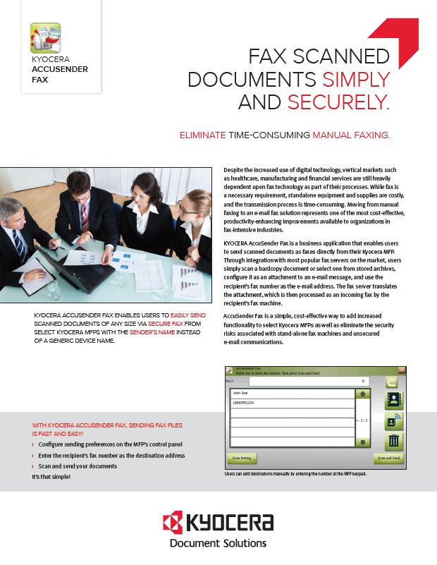 Kyocera Software Capture And Distribution Accusender Fax Brochure Thumb, MSA Business Technology, Canon, Kyocera, TN, GA, Copier, Printer, MFP, Sales, Service