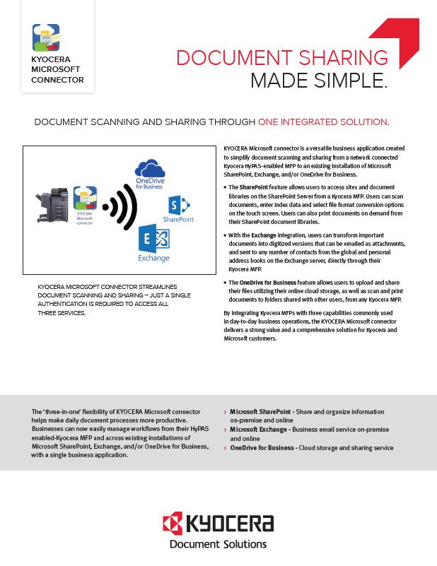 Kyocera Software Document Management Kyocera Microsoft Connector Spec Sheet Thumb, MSA Business Technology, Canon, Kyocera, TN, GA, Copier, Printer, MFP, Sales, Service