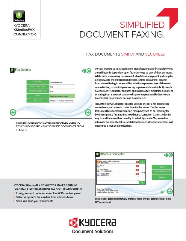 Kyocera Software Document Management Xmediusfax Connector Data Sheet Thumb, MSA Business Technology, Canon, Kyocera, TN, GA, Copier, Printer, MFP, Sales, Service